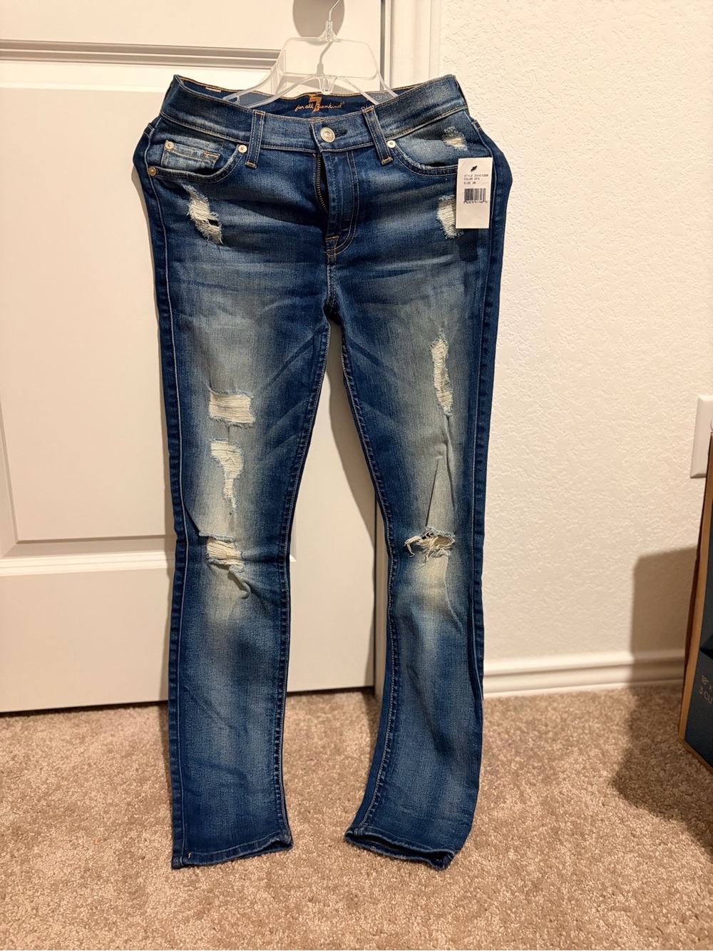 7 For All Mankind Distressed Medium Blue Skinny Jeans